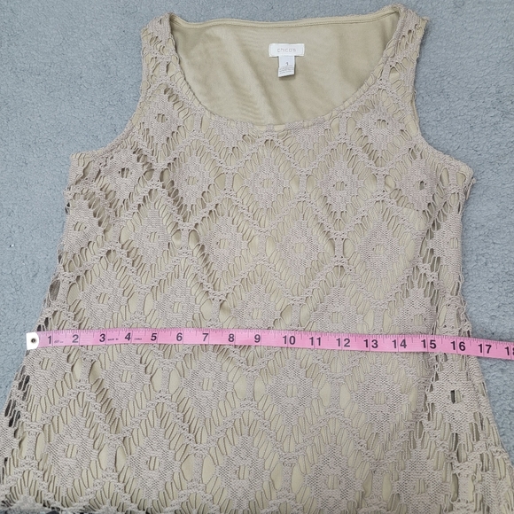 Chicos  crochet Tan Taupe Lace Maxi Sleeveless Dress One Womens Size 1 - Picture 11 of 12